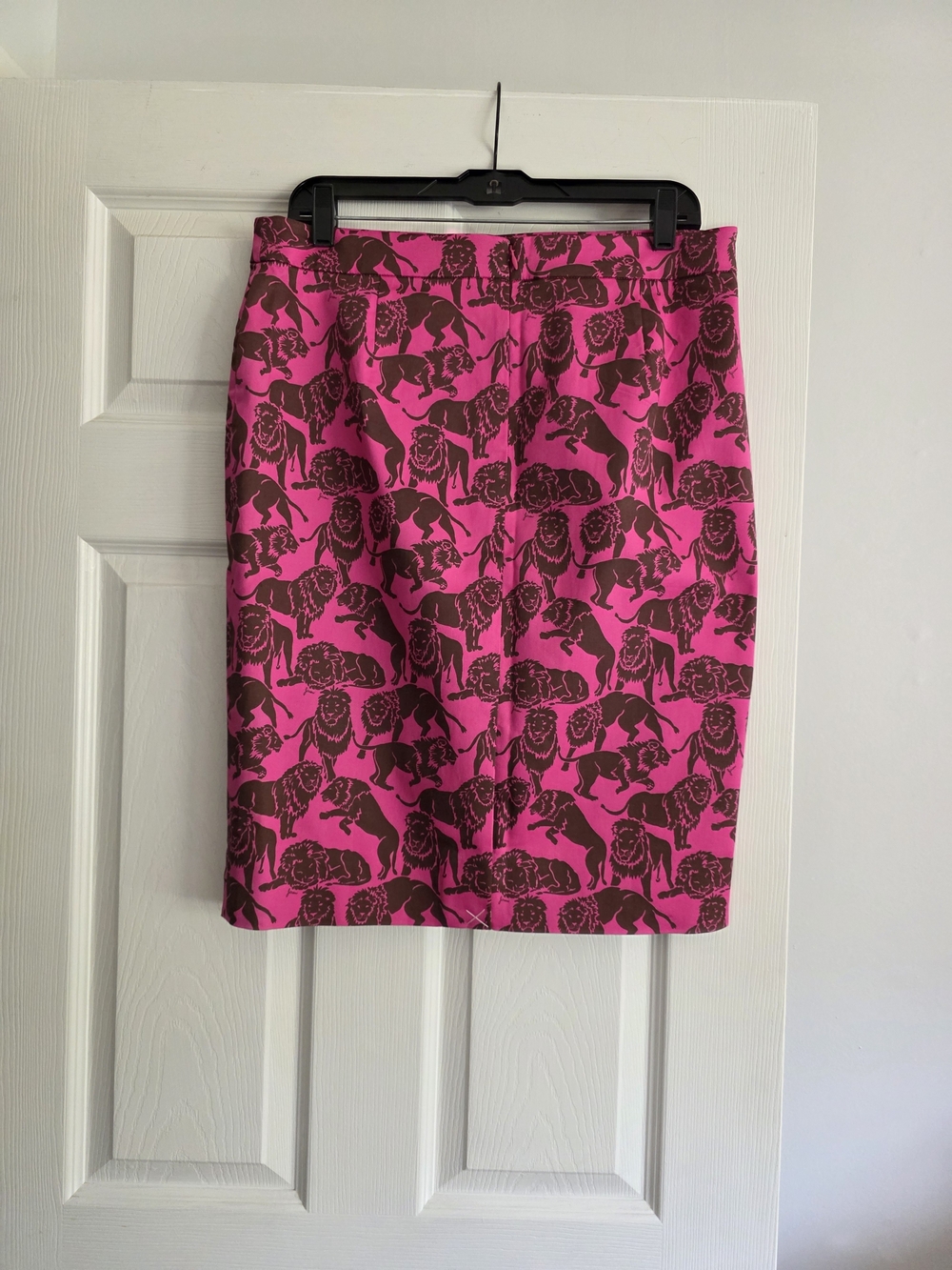 J. Crew Hot Pink Pencil Skirt with Brown Animal Motif